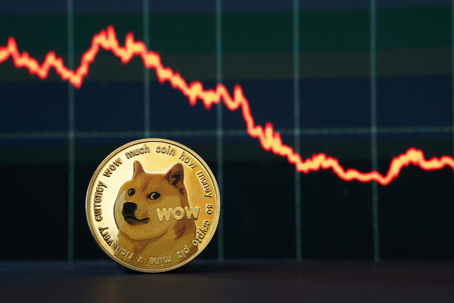 Dogecoin cryptocurrency and graph with negative values