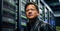 Using a low-angle 'hero shot' places the subject in a position of corporate strength, while the background bokeh of data center lights provides a high-saturation 'visual vibration' that stops the scroll.