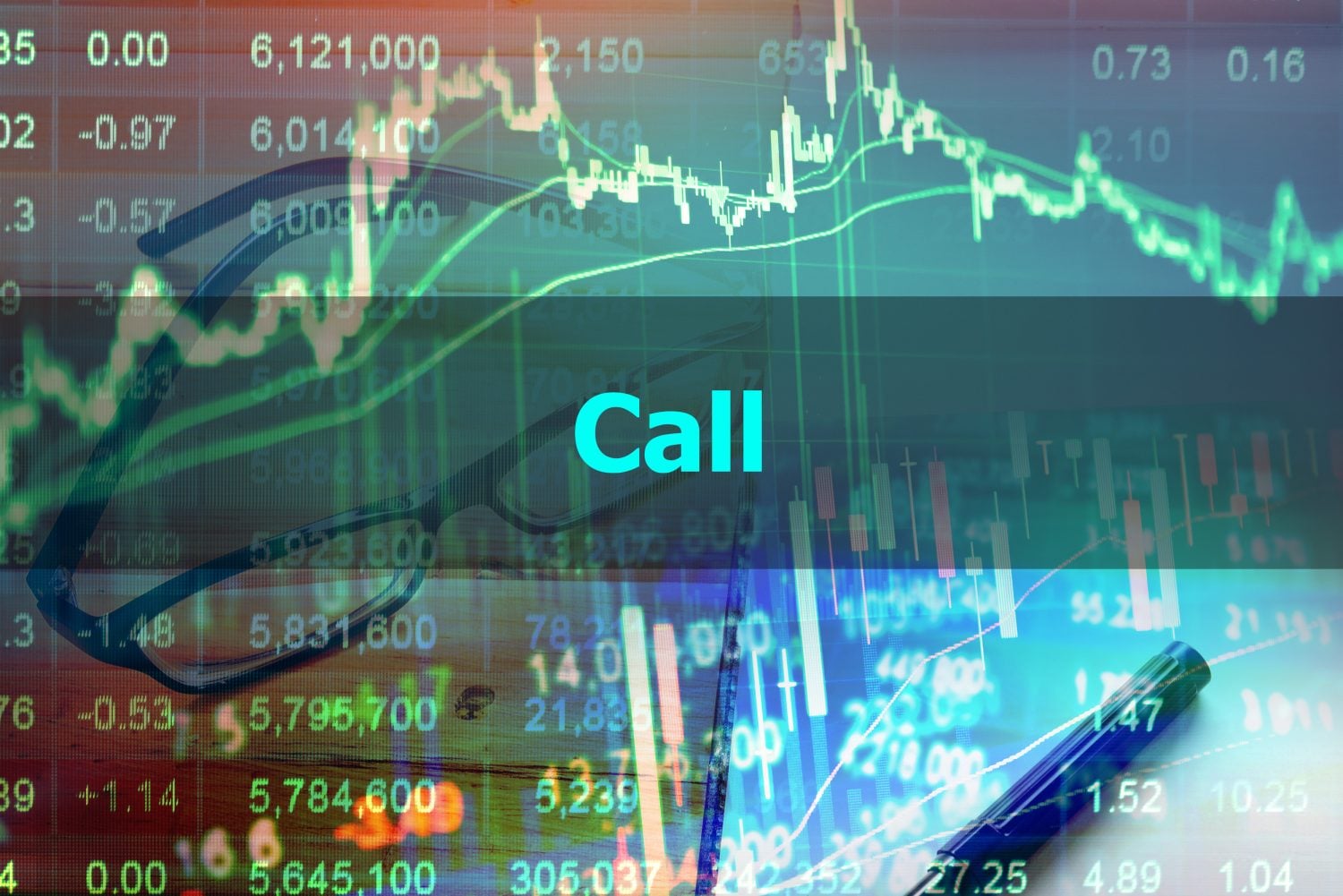 Call - Abstract hand writing word to represent the meaning of financial word as concept. The word Call is a part of Investment and Wealth management vocabulary in stock photo.