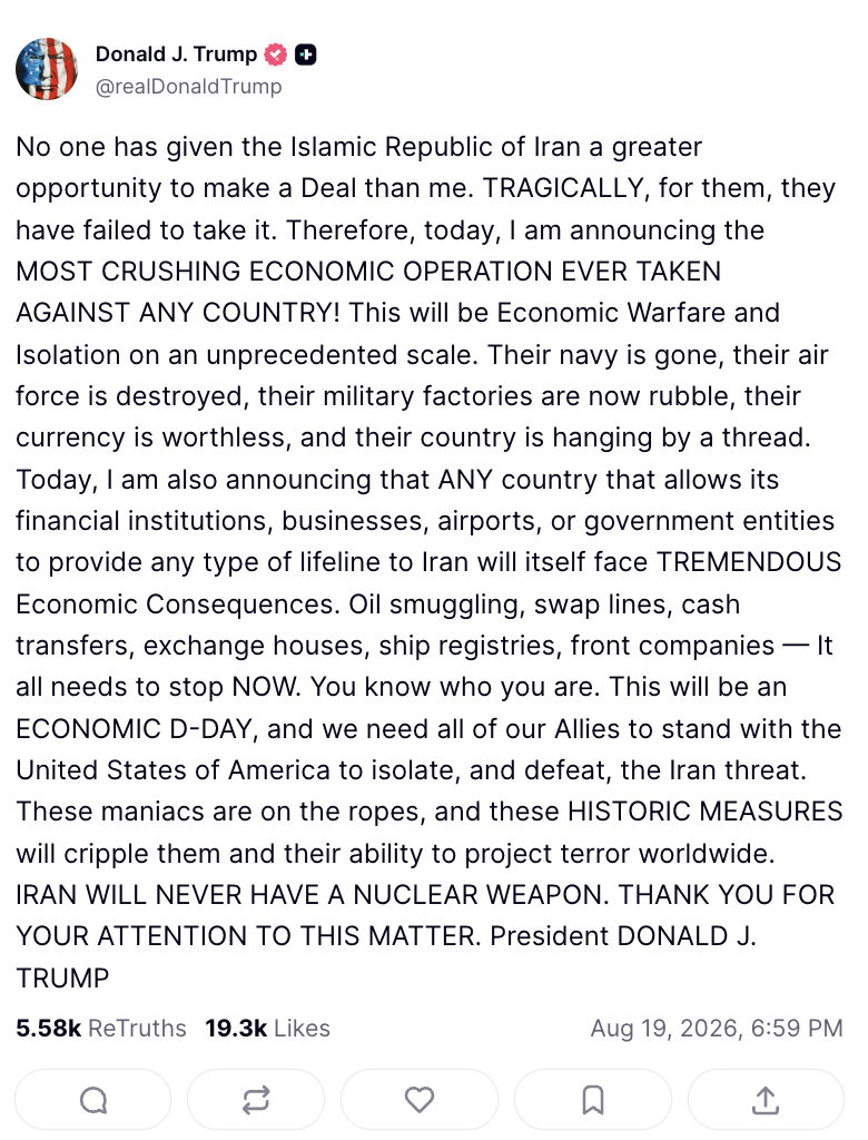President Trump Truth Social post