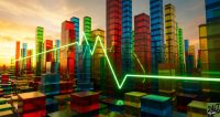 Using the iconic Roblox block architecture as a metaphor for financial data creates a unique, proprietary visual that is unmistakably linked to the brand. The use of neon 'data-veins' moving through a 3D landscape provides a sense of momentum and recovery that is more engaging than a flat 2D chart.