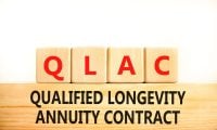 QLAC symbol. Concept word QLAC Qualified Longevity Annuity Contract on beautiful wooden blocks. Beautiful white background. Business QLAC Qualified Longevity Annuity Contract concept. Copy space.