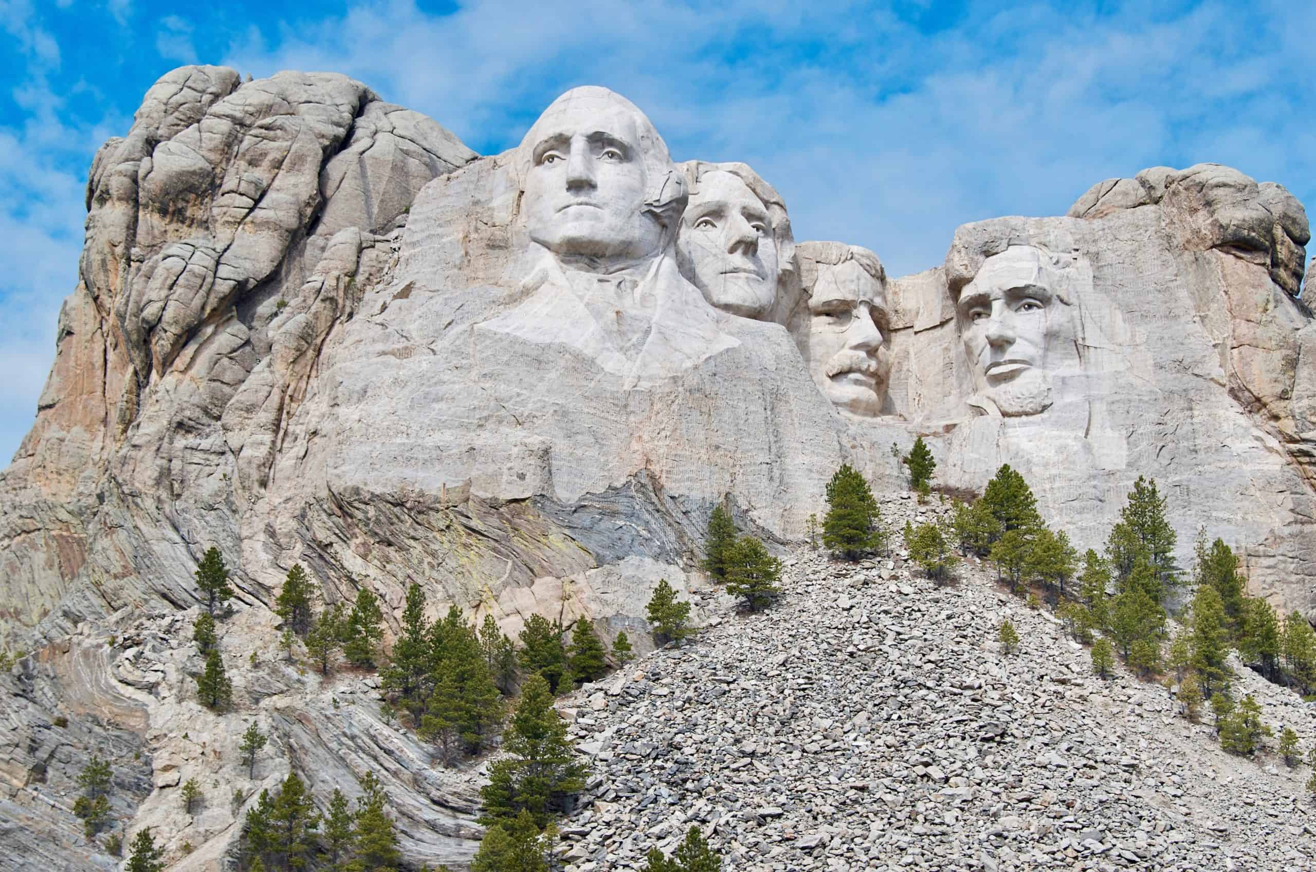 South Dakota Mount Rushmore National Memorial under a Blue Sky