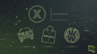 Shattered green digital icons of a car, a Kohl's shopping bag, and the WW logo on a dark background with electronic circuit patterns.