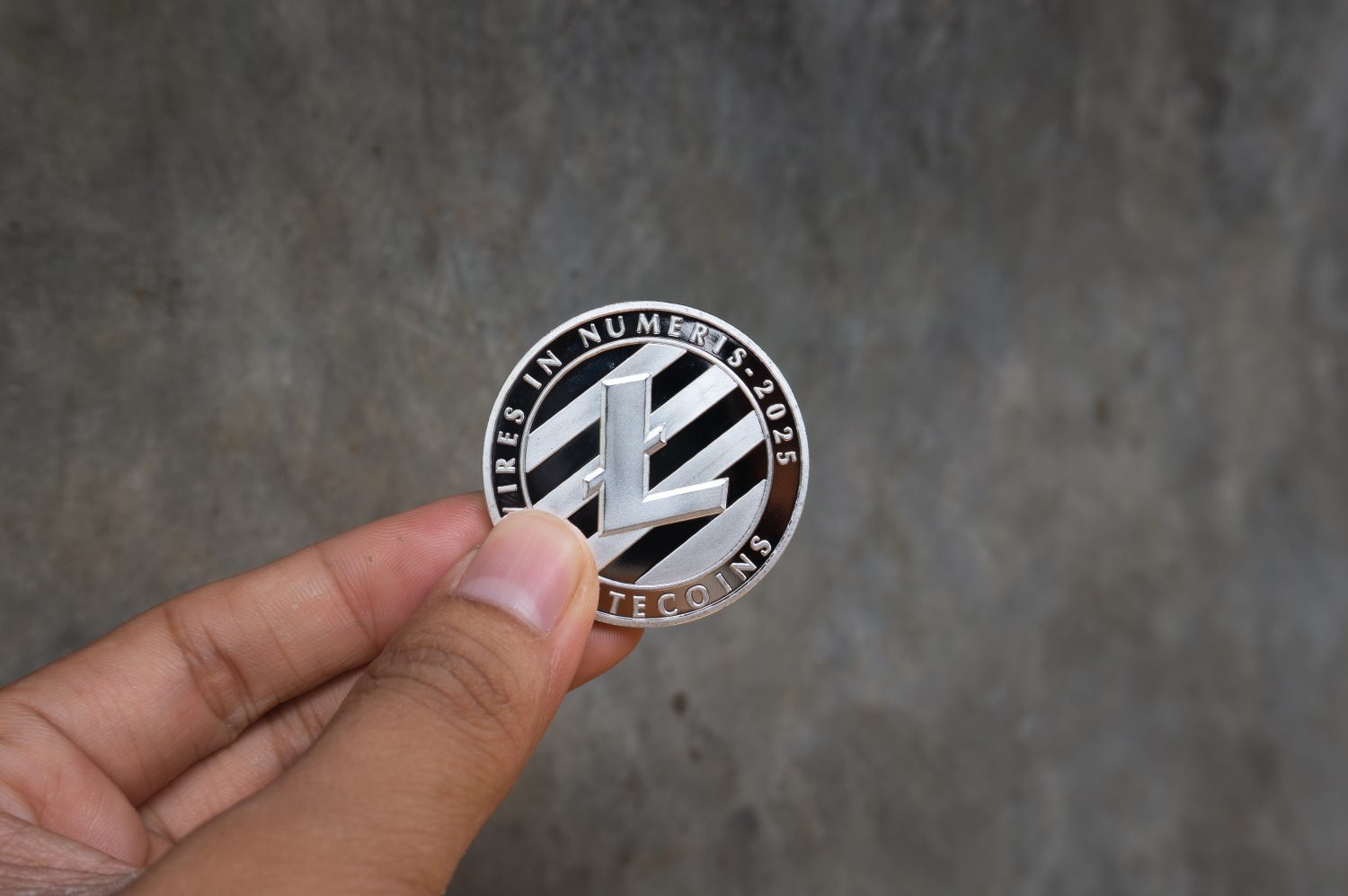 Hand holding Litecoin crypto coin