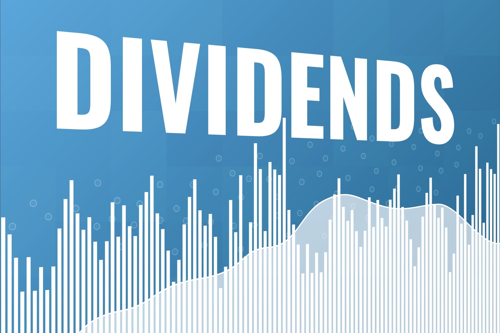 Word Dividends on blue finance background. 3D render