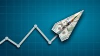 Upward trend: Rising chart with graph and US Dollar note as arrow