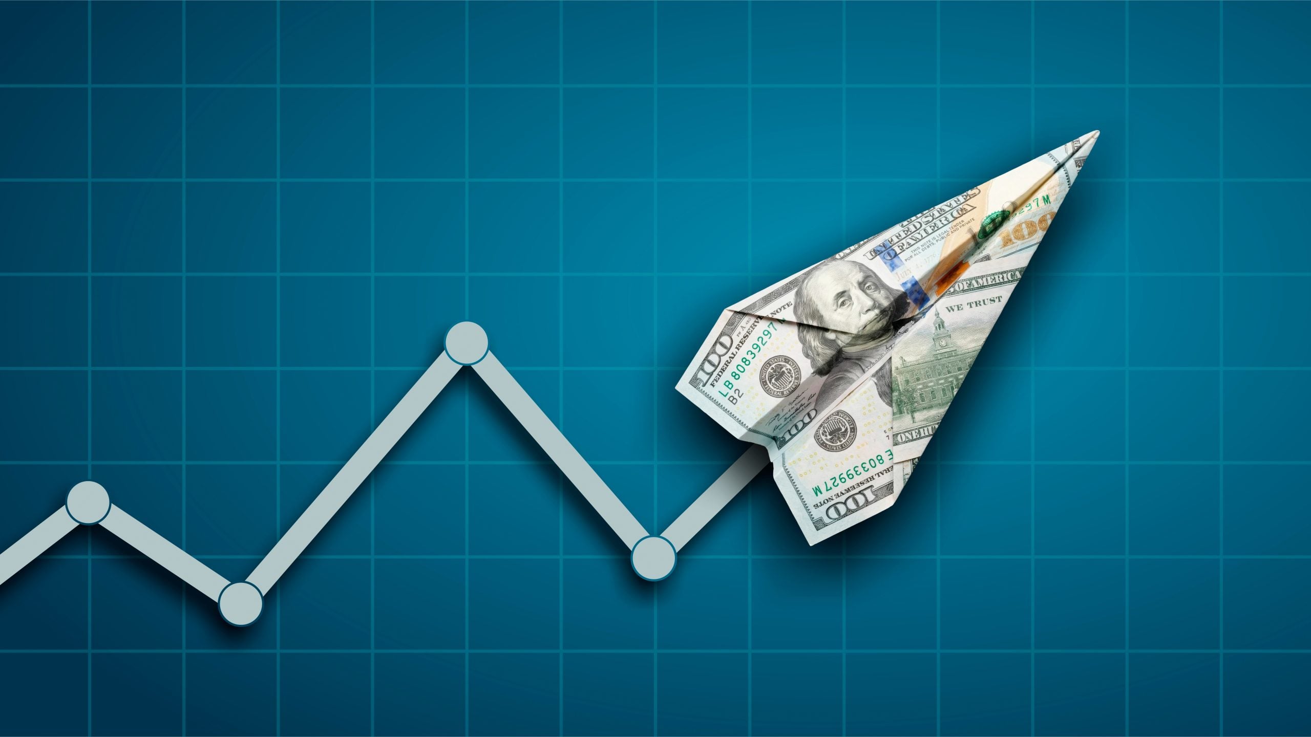 Upward trend: Rising chart with graph and US Dollar note as arrow