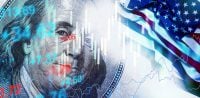 Stock market trends and American currency display financial activity and investment opportunities