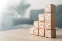 Stacked percentage blocks illustrating rising interest rates, investment growth, and financial returns, representing ROI, savings yield, and economic trends.