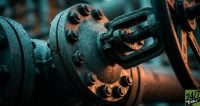 A tightly bolted industrial valve symbolizes the 'Hold' consensus and the pressure of peak valuation, using a dramatic Dutch angle to create a sense of tension that demands attention.