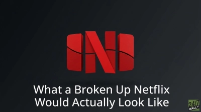 A red, three-dimensional Netflix "N" logo, intentionally broken into several distinct, separated pieces, is centered on a dark grey background. Below the logo, white text reads "What a Broken Up Netflix Would Actually Look Like." In the bottom right corner, a green and white "24/7 WALL ST" logo is visible.
