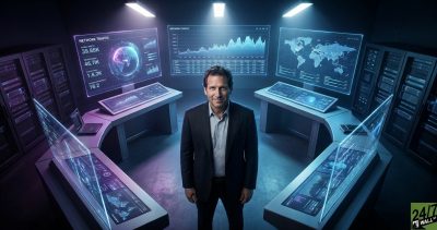 A dramatic high-angle shot creates a unique perspective rarely seen in corporate headshots, emphasizing the scale of the operation and stopping the scroll through sheer compositional tension.