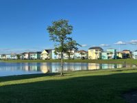Colorful Caribbean houses in Margaritaville Orlando lakeside