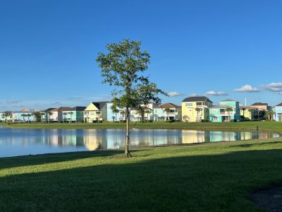 Colorful Caribbean houses in Margaritaville Orlando lakeside