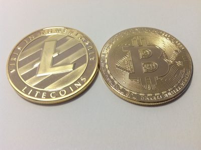 BTC, LTC, Bitcoin, Litecoin digital cryptocurrency.