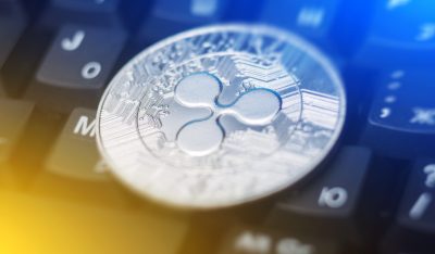 Ripple XRP coin on keyboard