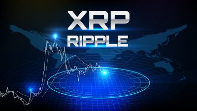 abstract background of futuristic technology cryptocurrency xrp ripple sign text and graph indicator stock market