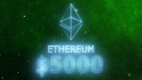 Ethereum hit $5000 on the green color space background. Digital currency - Cryptocurrency.