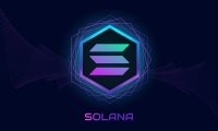 Solana (SOL) logo.Crypto currency purple theme background.Neon design.