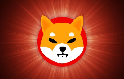 shiba virtual currency visuals on a colorful background. 3d illustrations.