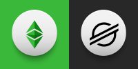 Cryptocurrency logo of Ethereum Classic ETC and Stellar XLM symbol. Futuristic fintech based on block chain and virtual money concept vector templates. Can be used as icon, badge, sticker and banner