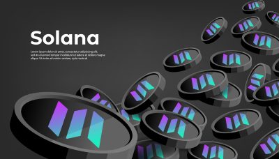Solana (SOL) cryptocurrency concept banner background.