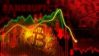 cryptocurrency. bitcoin coin down trend. investing in virtual assets. investment platform with charts and bitcoin coin.