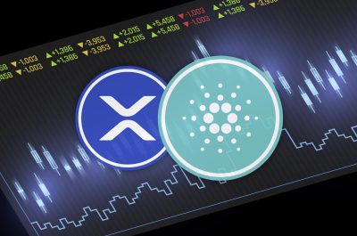 cardano-ada  and  ripple-xrp virtual currency logo. 3d illustrations.