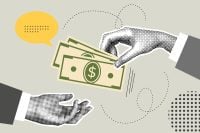 Trendy halftone collage of business concept. Money making concept. Trendy modern retro illustration. Vector illustration of business, contract approval, finance, marketing materials.