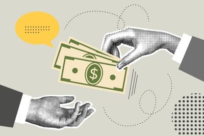 Trendy halftone collage of business concept. Money making concept. Trendy modern retro illustration. Vector illustration of business, contract approval, finance, marketing materials.