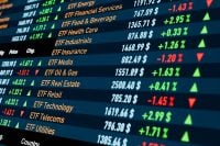 ETF (Exchange Trade Funds) trading sheet with different investment opportunities. Country ETF, commodity ETF, sector  ETF. Banking, stock market and exchange, growth, strategy. 3D illustration