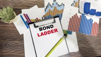 Concept of Bond Ladder write on paperwork isolated on Wooden Table.