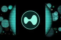 hyperliquid-hyper cryptocurrency illustrations on abstract background. 3d illustrations.