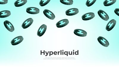 Hyperliquid (HYPE) coin falling from the sky. HYPE cryptocurrency concept banner background.