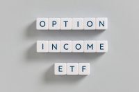 option income etf words on white cubes on gray background