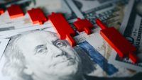 US Treasury Bond Market Decline Over Dollar Banknotes.3D RENDER