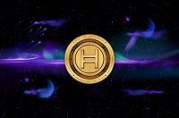 hedera hashgraph-hbar cryptocurrency logos drawings on digital background.