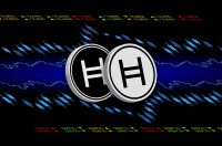 hedera hashgraph-hbar cryptocurrency images on digital background. 3d illustrations.
