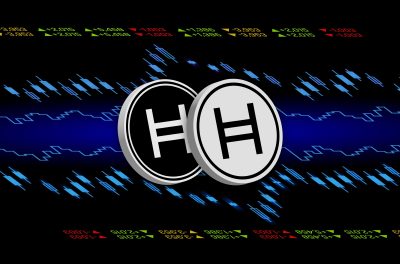 hedera hashgraph-hbar cryptocurrency images on digital background. 3d illustrations.
