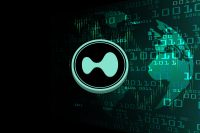 Hyperliquid-hype cryptocurrency logos drawings on digital background.