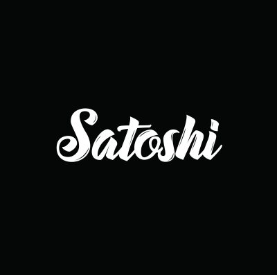 satoshi, cryptocurrency, text design. Vector calligraphy. Typography poster. Usable as background.