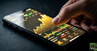 Focusing on the tactile interaction with a mobile device mirrors the user's own behavior, while the sharp upward trend on the screen provides a 'win' signal that stops the scroll.