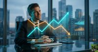 The visual of diverging holographic lines creates immediate psychological tension, perfectly representing the 'rising price vs. falling yield' paradox of JEPI that captures an investor's curiosity.